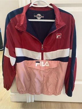 Fila Colorblock Half-Zip Bomber Jacket — Burgundy, Navy & Pink